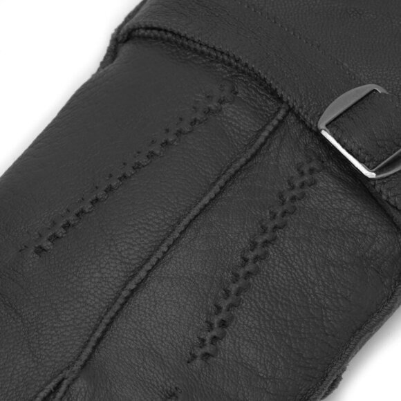 Harssidanzar Men's Black Winter Leather Gloves Sheepskin Warm Shearling Lined - Picture 5 of 8